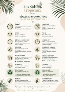 a menu for a restaurant with palm leaves at Les Nids Tropicaux in Marigot