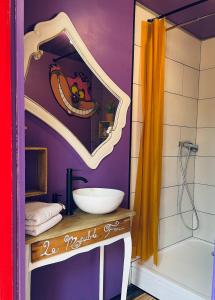 a bathroom with a sink and a mirror at La Berlingote in Cherbourg en Cotentin +30 photos