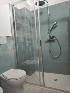 a bathroom with a shower with a toilet and a sink at Casa Peppo in Marciana