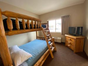 a bedroom with two bunk beds and a television at Edmore Inn in Edmore