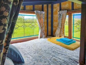 a bed in a room with a view of a window at Rosie - Uk49025 in Pencarreg +8 photos