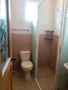 a small bathroom with a toilet and a shower at Kalubowila Rooms in Dehiwala