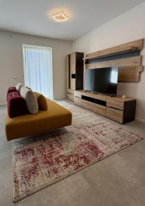 a living room with a couch and a flat screen tv at Z&N Apartment in Levico Terme