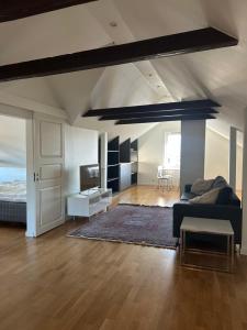 ein Wohnzimmer mit Sofa und Fernseher in der Unterkunft Sommerfryd in Oslo