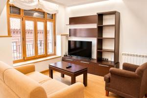a living room with a couch and a tv at Apartamentos 19 Living in León +26 photos