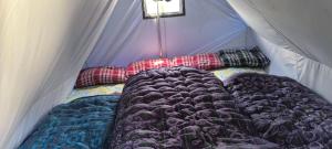 a bed in a tent with two pillows at The Kedar Stay in Kedārnāth
