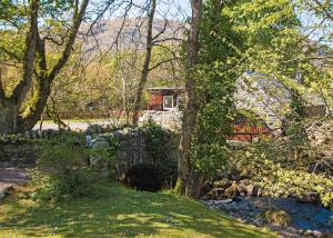 a house in the middle of a yard with trees at Glen Clova Lodges in Angus