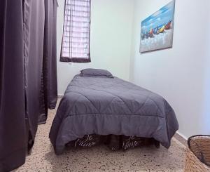 a bedroom with a bed with a purple comforter at Comfortable Apartment in the Greater Ponce Area in Ponce