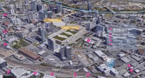 a map of a city with buildings and roads at Hyve-Retro Modern-Full Gym-Walk to Broadway in Nashville