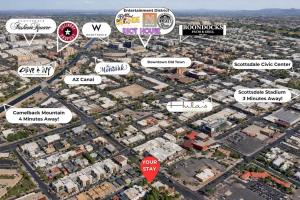 a map of a city with houses and a stop sign at Rhone - In Old Town - Walk to Fashion Square in Scottsdale