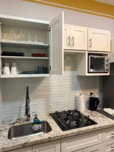a kitchen with a sink and a stove at Charm New Kingston in Kingston