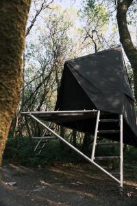 a black tent in the middle of a forest at K-Tent 1 in Treknow