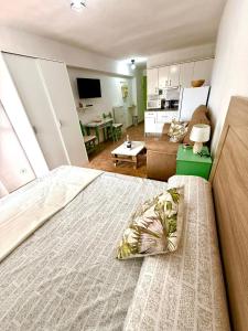a bedroom with a large bed and a living room at Luis Vives in Benalmádena