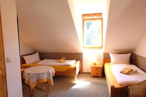 a small room with two beds and a window at Villa Lydia in Kurort Altenberg
