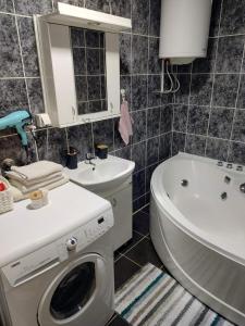 a bathroom with a washing machine and a sink at Tiski raj in Bečej