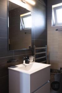 a bathroom with a white sink and a mirror at Malé Lipno 1075 in Černá v Pošumaví +20 photos