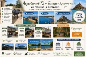 a collage of pictures of different attractions and buildings at Appartement T2 à la Campagne 10 min de Rennes in Corps-Nuds