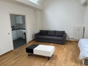 a living room with a couch and a coffee table at Cosy uccle chic flat in Brussels
