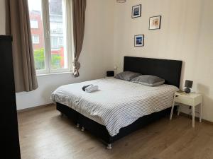 a bedroom with a bed and a window at Cosy uccle chic flat in Brussels +5 photos