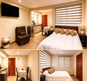 a hotel room with a bed and a kitchen at Precioso monoambiente de lujo in La Paz +2 photos