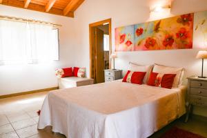 a bedroom with a bed and a painting on the wall at Refugio Das Origens in Ermidas +60 photos