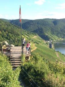 a group of people standing on a boardwalk overlooking a mountain at Gästehaus Am Römerbad in Zell an der Mosel +13 photos