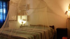 een slaapkamer met een bed met een sluier eroverheen bij Las Palmeras in Aguas Dulces