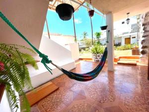 a porch with a hammock on a house at Black&White Brüäder in Puerto Ayora +7 photos