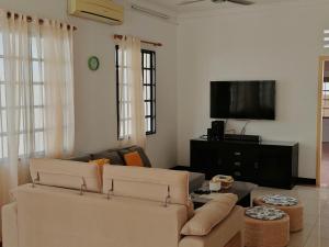 a living room with a couch and a flat screen tv at Sentul KL Private Cozy Bungalow Homestay - Free Parking & Wifi in Kuala Lumpur