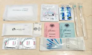 a group of boxes of products sitting on a table at Jinhae Pasta Hotel in Changwon