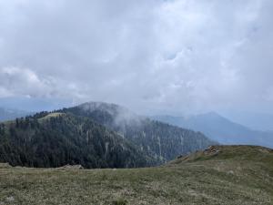 a view of a mountain with trees on a hill at The Cloud Cradle in Lāhri