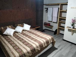 a bedroom with a bed with pillows at Casa amueblada in Manuel F. Martínez