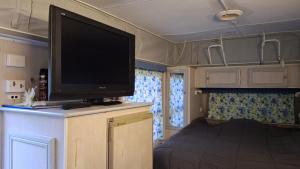 a tv on top of a cabinet in an rv at Caravan Rustic Sunflower in Mount Crosby