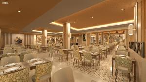 a restaurant with tables and chairs in a room at Hotel Riu Touareg - All Inclusive in Curral Velho