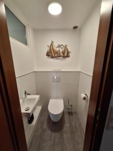 a small bathroom with a toilet and a sink at Nest and Nature Strauch in Simmerath +12 photos