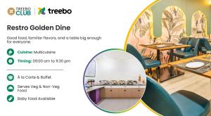 a flyer for a restaurant with a table and chairs at Treebo Aurum Leaf in Nagpur