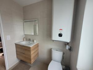a small bathroom with a toilet and a sink at Appartement cosy in Commentry