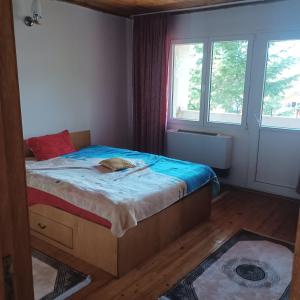 a bedroom with a bed and a window at Refugiul din Cozieni in Cozieni