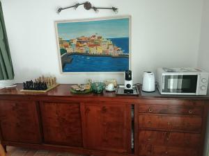 a kitchen counter with a microwave and a painting on the wall at GuestHouse Tana del Riccio Todi in Todi