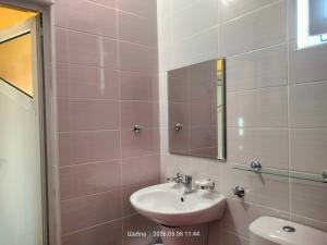 a bathroom with a sink and a mirror at Guesthouse MIRAJ - SHABLA in Shabla +59 photos