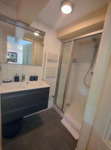 a bathroom with a sink and a shower at The Blue Stairs in Amsterdam +25 photos