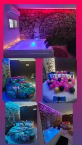 a collage of four pictures of a bedroom with a tub at Suite San Giovanni in Gela