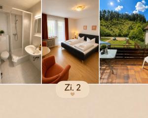 a collage of four pictures of a room at Schatzn Hof Landgasthaus in Pottenstein +32 photos