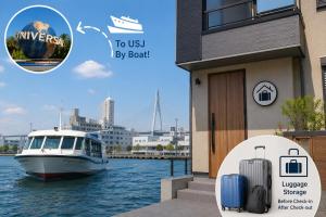 a boat in the water next to a building at Casa GS Osaka Port in Osaka