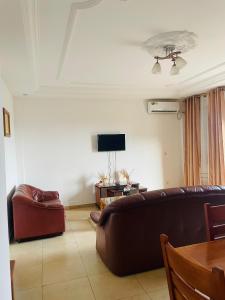 a living room with a couch and a tv at HD Luxury Apparts in Yaoundé