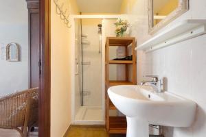 a bathroom with a sink and a shower at Gite La Forge in Le Buisson de Cadouin