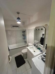 a bathroom with a sink and a toilet and a mirror at Chambre confortable in Saint-Maur-des-Fossés