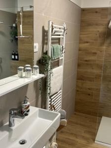 a bathroom with a sink and a mirror at Apartmani ViVa in Lovran +61 photos