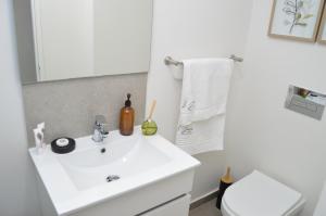 a white bathroom with a sink and a toilet at Luxury Apartment Unit 101 in George +8 photos