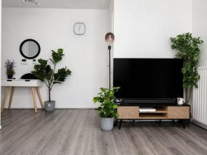 a living room with a flat screen tv and plants at Noisiel appartement 2piece in Noisiel